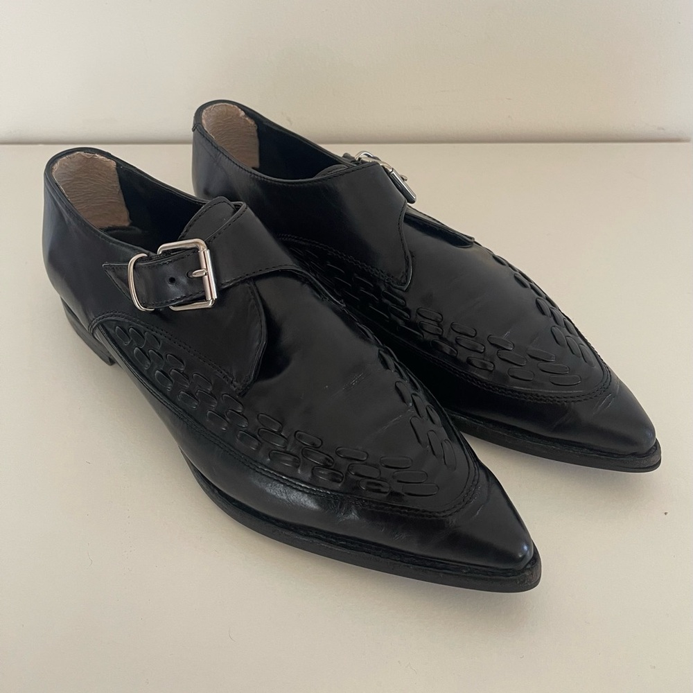 Burberry Prorsum Women’s Buckled Woven Leather Loafers Size 38